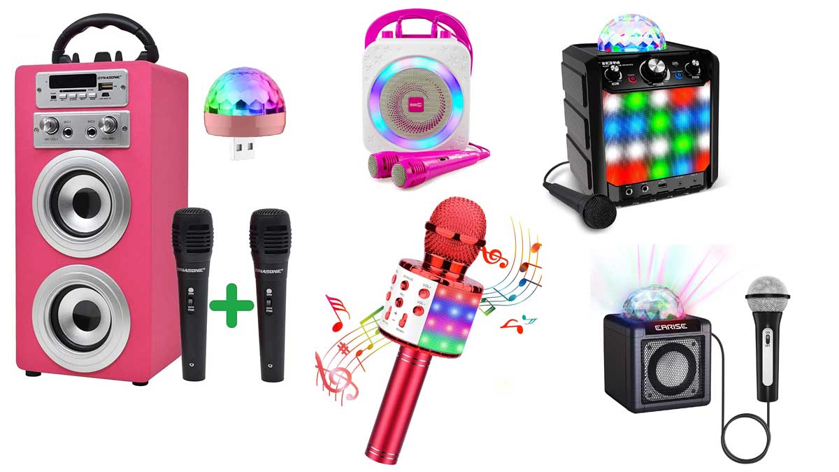  Ankuka Máquina de micrófono de karaoke de juguetes para niñas,  regalos de cumpleaños para niñas de 4 a 12 años, altavoz portátil con 2  micrófonos para niños de 3, 4, 5