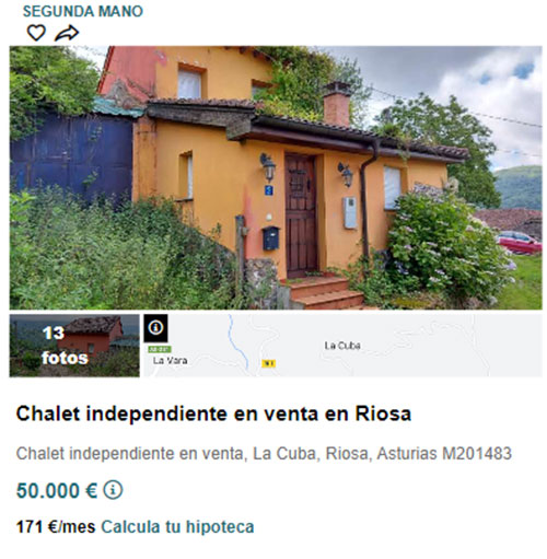Chalet independiente en Solvia por 50.000 euros