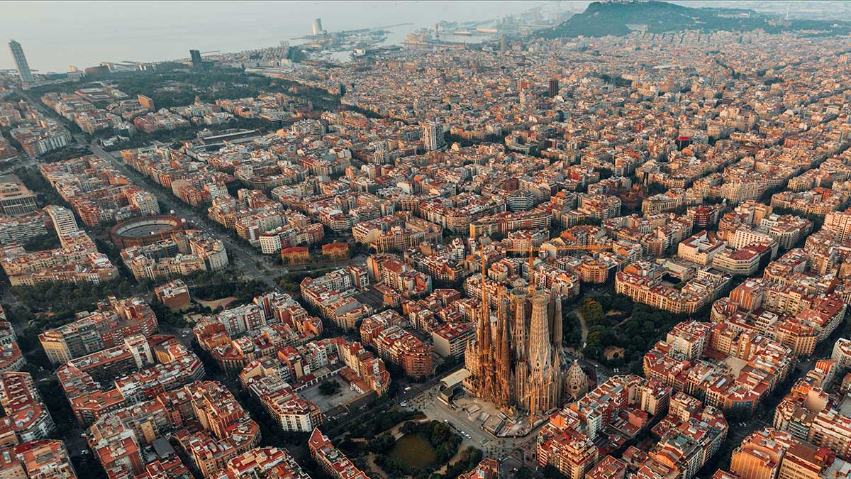 Vista aérea del centro de la ciudad de Barcelona.