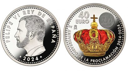 Moneda de 40 euros conmemorativa por el décimo aniversario del Rey Felipe VI.