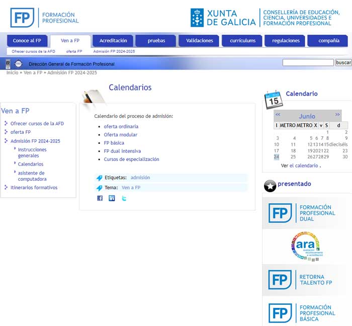 Oferta de FP en Galicia curso 2024-2025.
