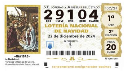 Décimo del sorteo extraordinario de la Lotería de Navidad con el número 29104, fecha de la catástrofe de la DANA en Valencia.