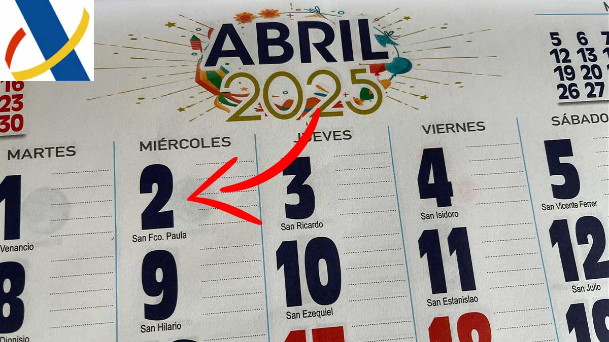 Calendario de 2025 en el mes de abril